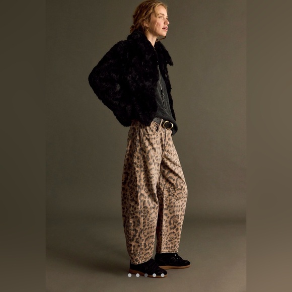 We The Free  people Good luck Leopard Print Barrel Jeans - Picture 4 of 9